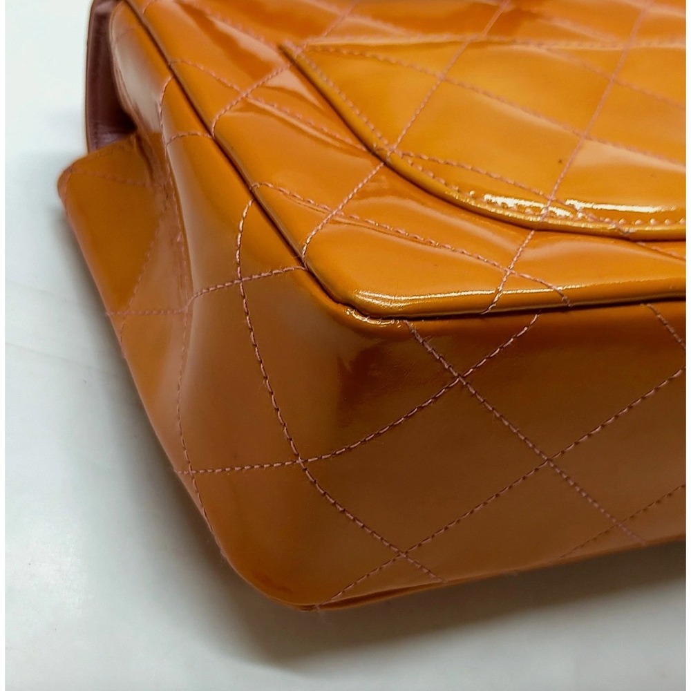 Chanel Patent Calfskin Quilted Mini Rectangular Flap Bag Orange & Pink - Picture 7 of 12